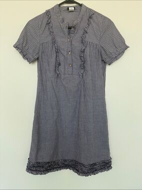 J. Crew Striped Navy and White Ruffle-Trim Mini Dress